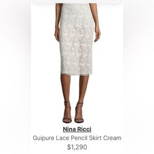 Nina Ricci Guipure Lace Pencil Skirt Ivory, price at $1290 vintage cottagecore S